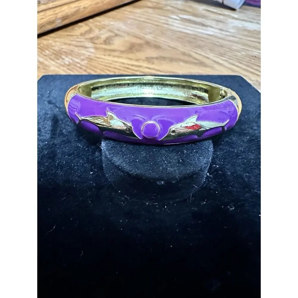 Sequin Nordstrom Purple Dolphin Gold Tone Statement Enamel Hinge Bracelet #69